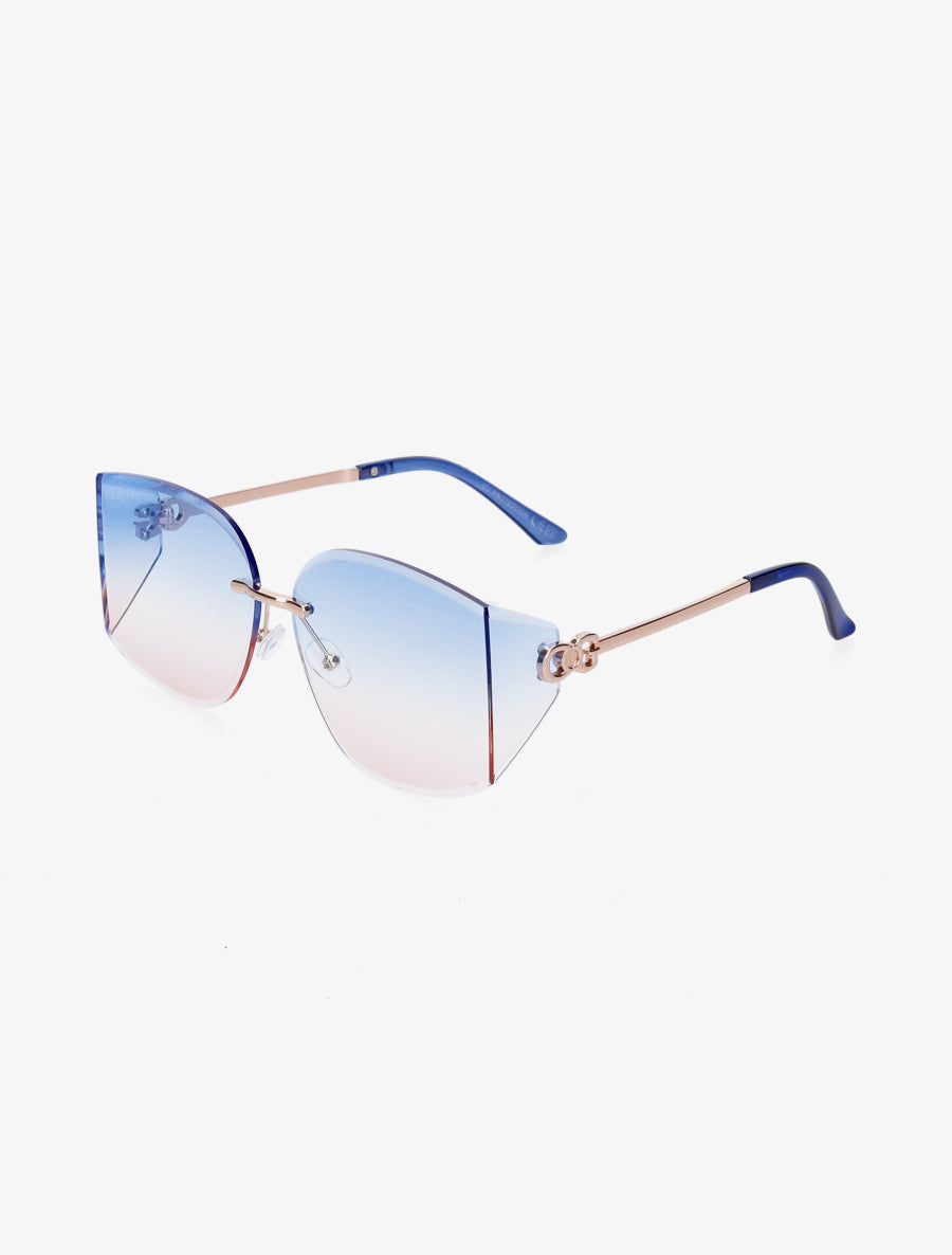 Lunettes de soleil à branches métalliques et verres dégradés - Bleu ciel - 1