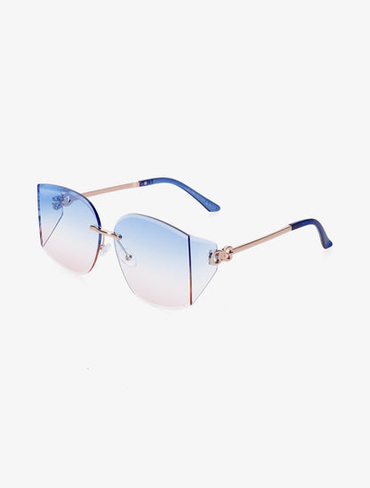 Lunettes de soleil à branches métalliques et verres dégradés - Bleu ciel - 1