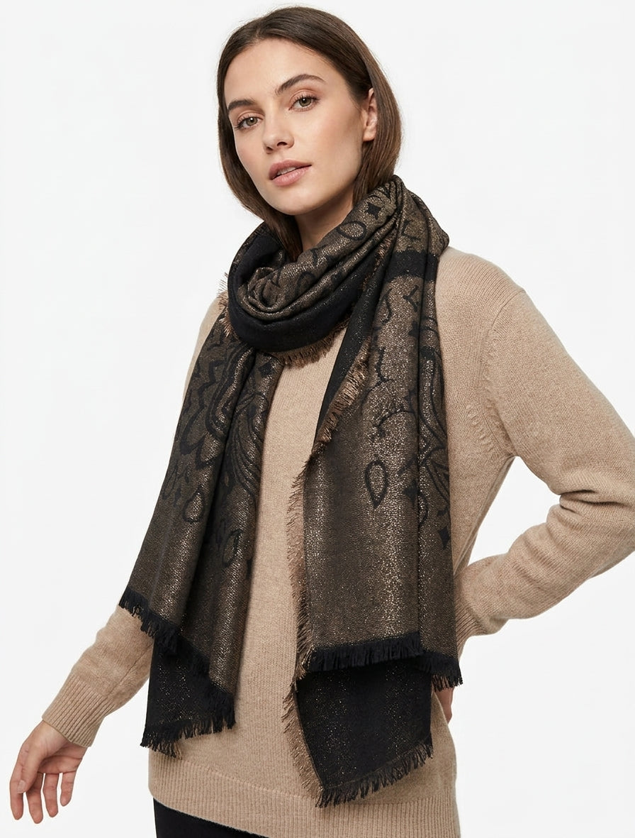 Pañuelo rectangular iridiscente con estampado de cachemira - Negro