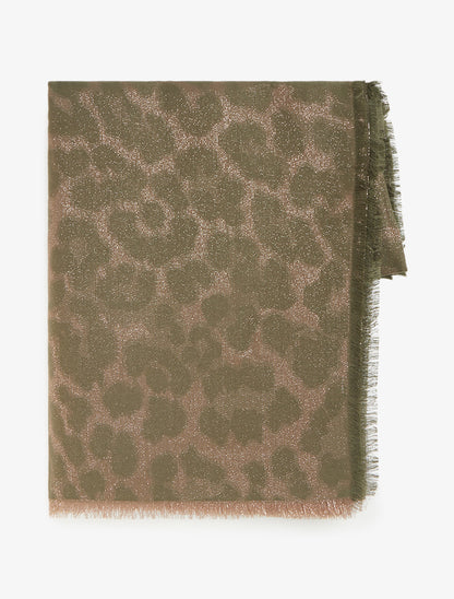 Echarpe carrée à motif léopard irisé - Kaki - 2