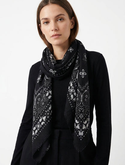 Bufanda rectangular con estampado de bandana - Negro