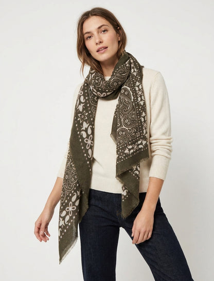 Bufanda rectangular con estampado de bandana - Caqui
