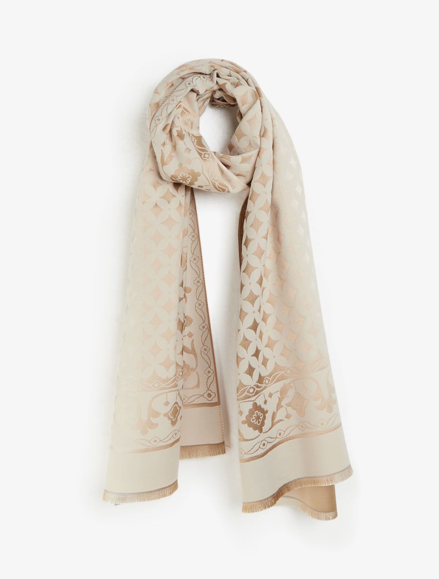 Echarpe satinée à motif graphique - Beige - 1