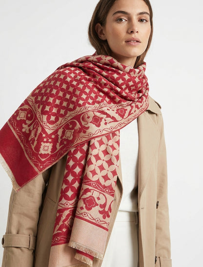 Bufanda satinada con estampado gráfico - Rojo