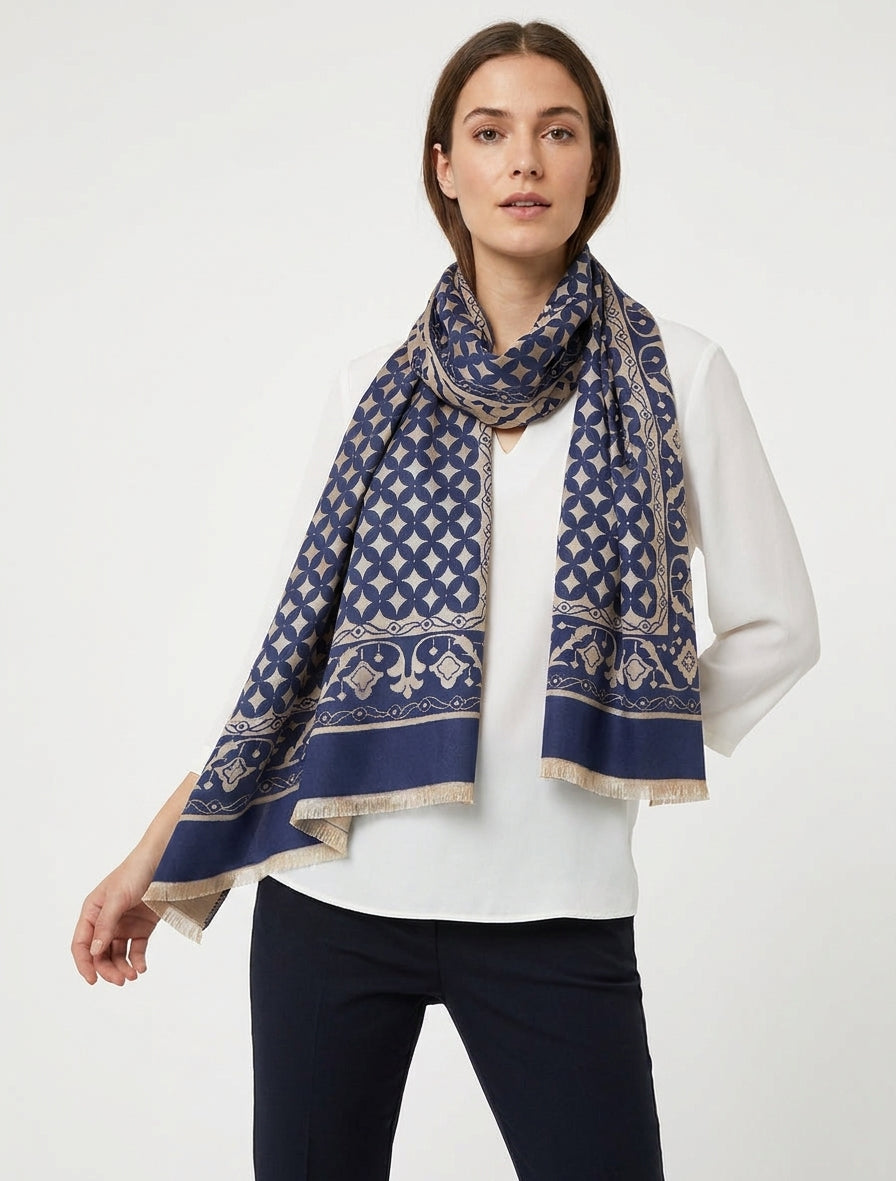 Bufanda satinada con estampado gráfico - Marine