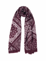 Echarpe imprimé bandana en coton mélangé - Lie de vin - 1