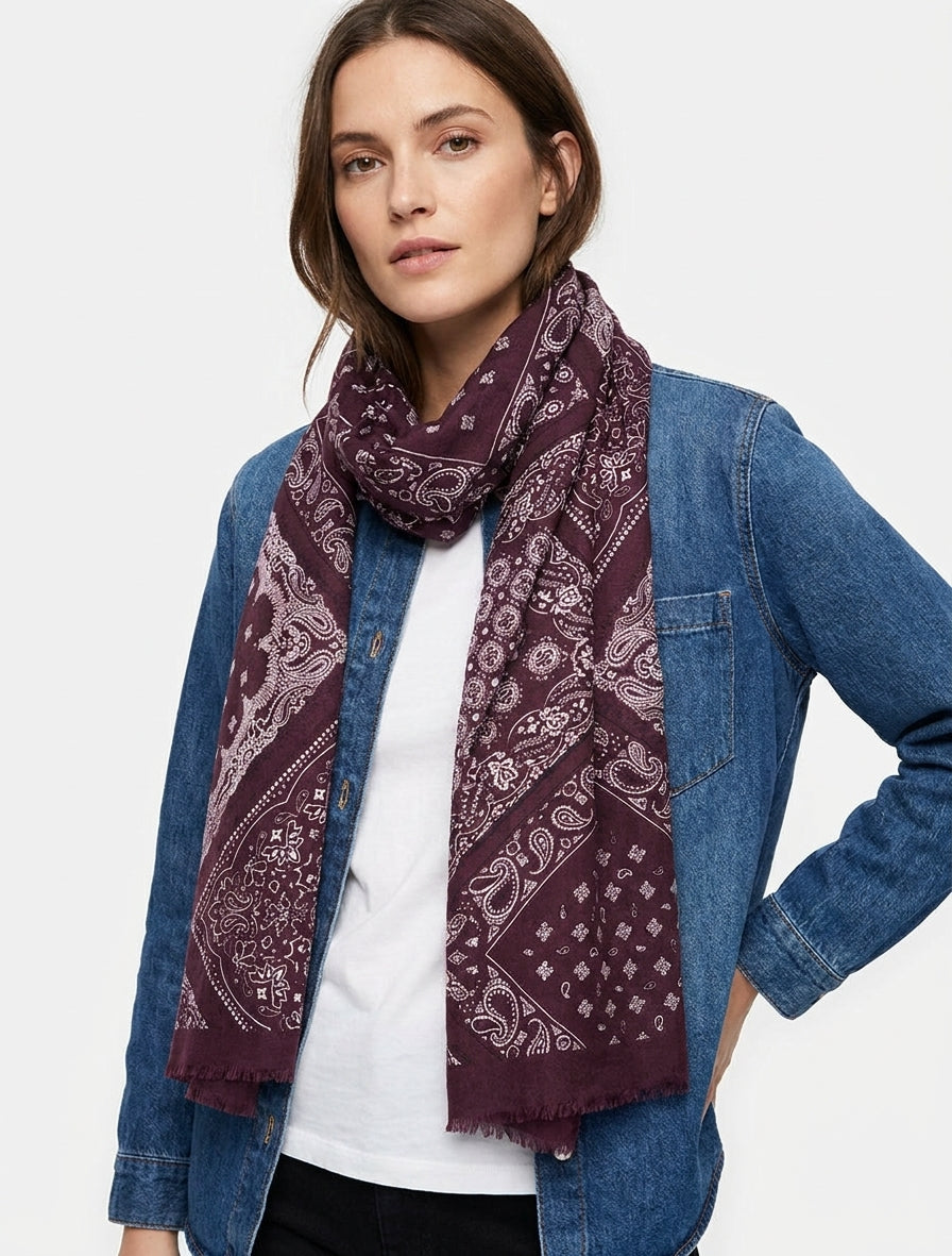 Bufanda estampada bandana en mezcla de algodón - Color vino
