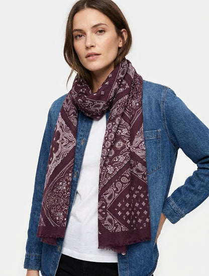 Bufanda estampada bandana en mezcla de algodón - Color vino