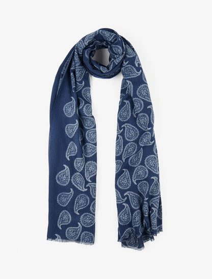 Echarpe en laine mélangée à imprimé cachemire - Marine - 1