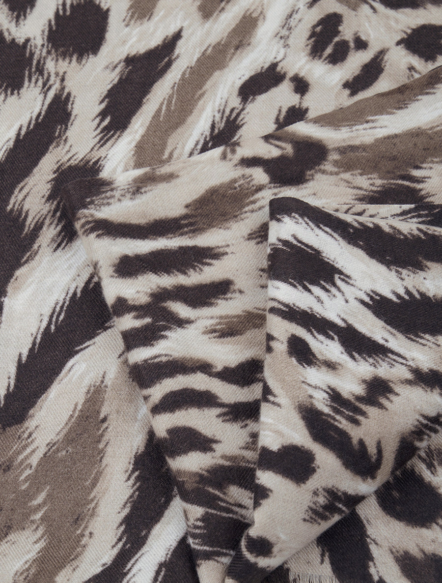 Echarpe en laine mélangée imprimé léopard - Beige - 3