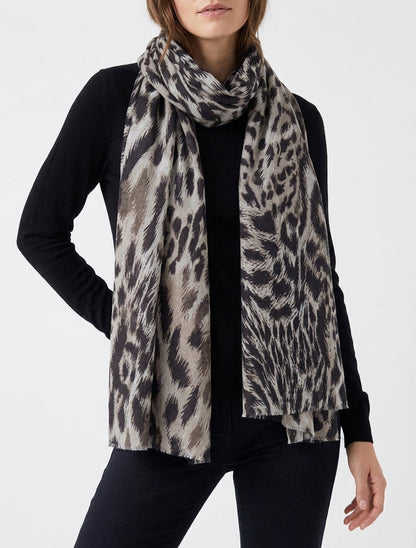 Bufanda de mezcla de lana con estampado de leopardo - Beis