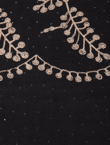 Echarpe en laine mélangée à broderies et strass - Noir - 3
