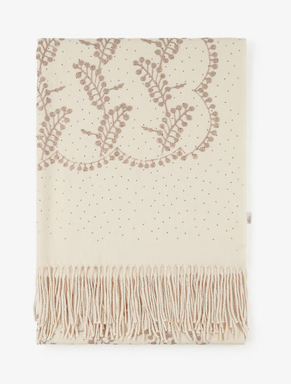 Echarpe en laine mélangée à broderies et strass - Beige - 2