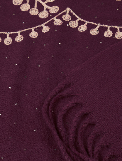 Echarpe en laine mélangée à broderies et strass - Lie de vin - 3