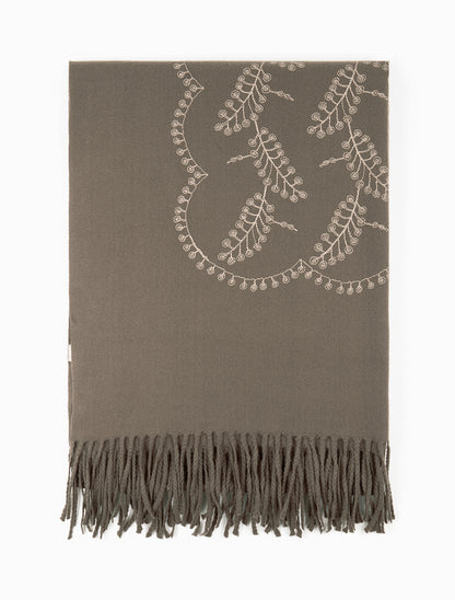 Echarpe en laine mélangée à broderies et strass - Taupe - 2
