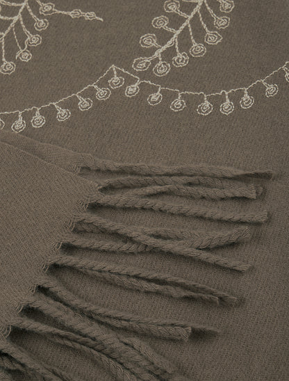 Echarpe en laine mélangée à broderies et strass - Taupe - 3