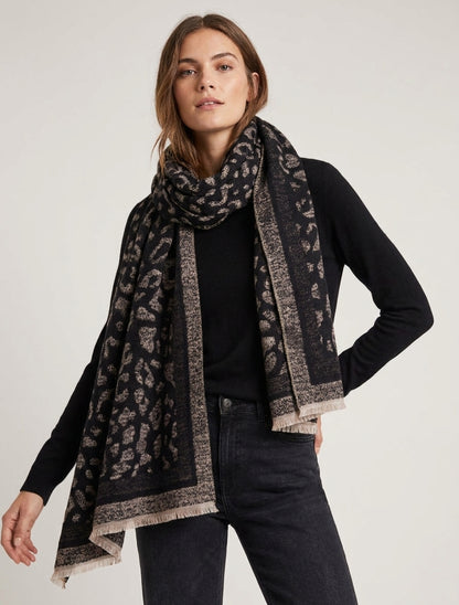 Bufanda acolchada con estampado de leopardo - Negro