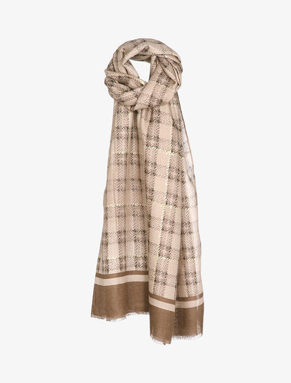 Foulard à carreaux et détails lamés - Beige - 3