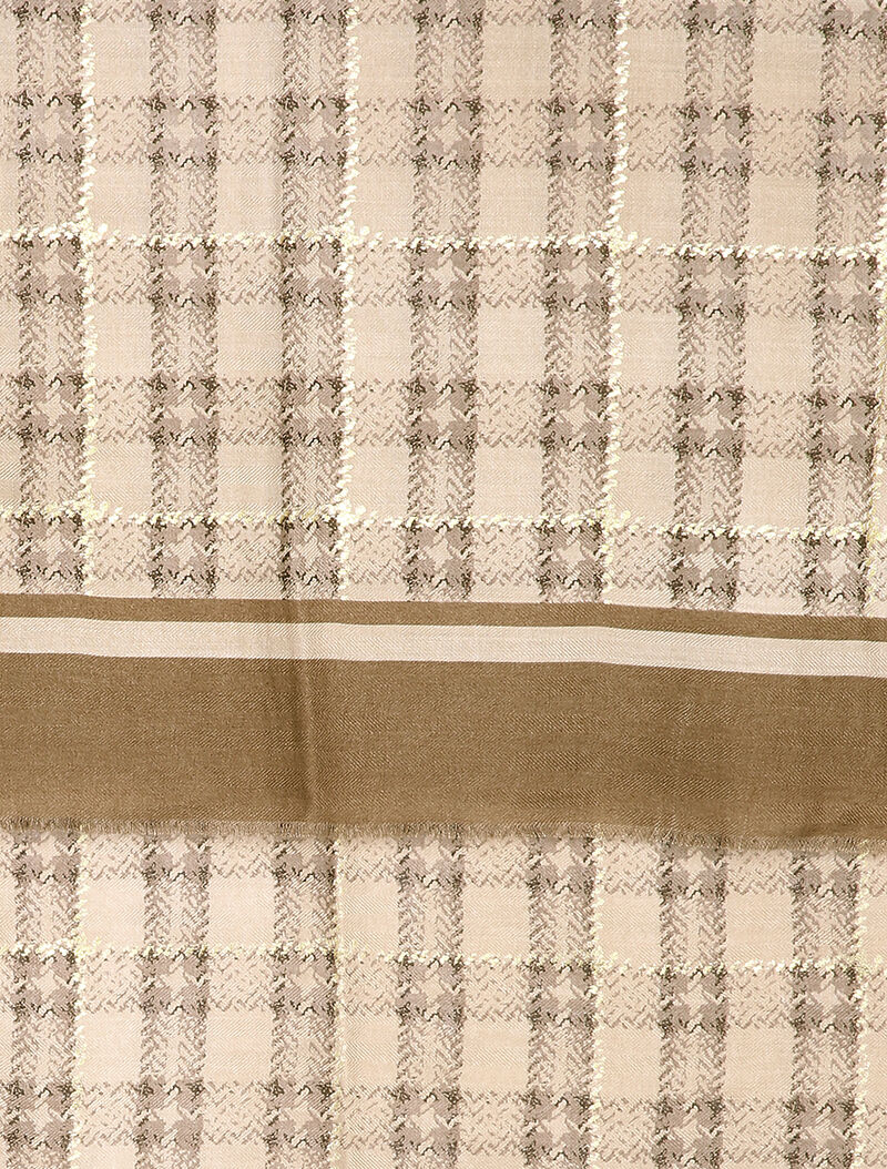 Foulard à carreaux et détails lamés - Beige - 2