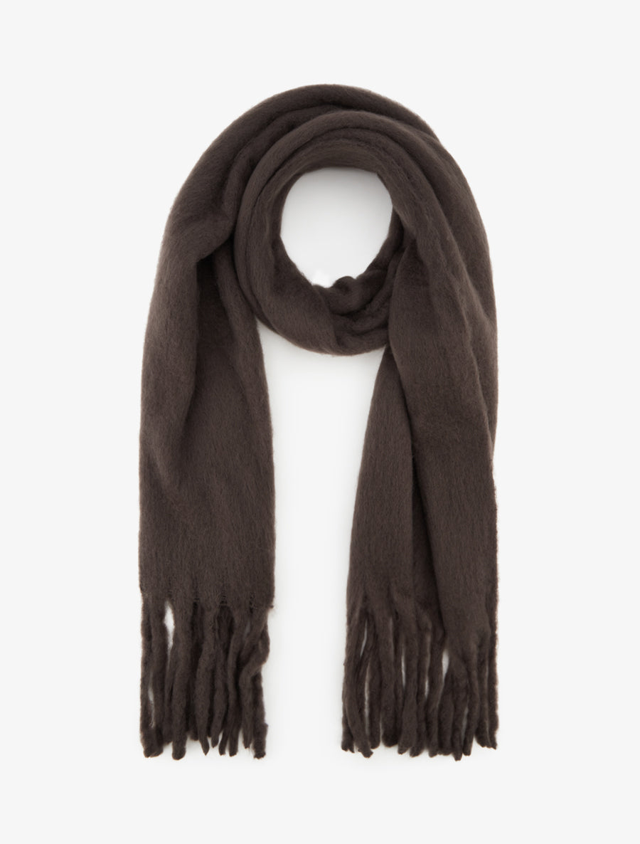 Echarpe laine duveteuse à franges - Marron - 1