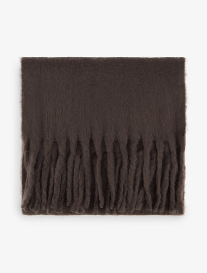 Echarpe laine duveteuse à franges - Marron - 2