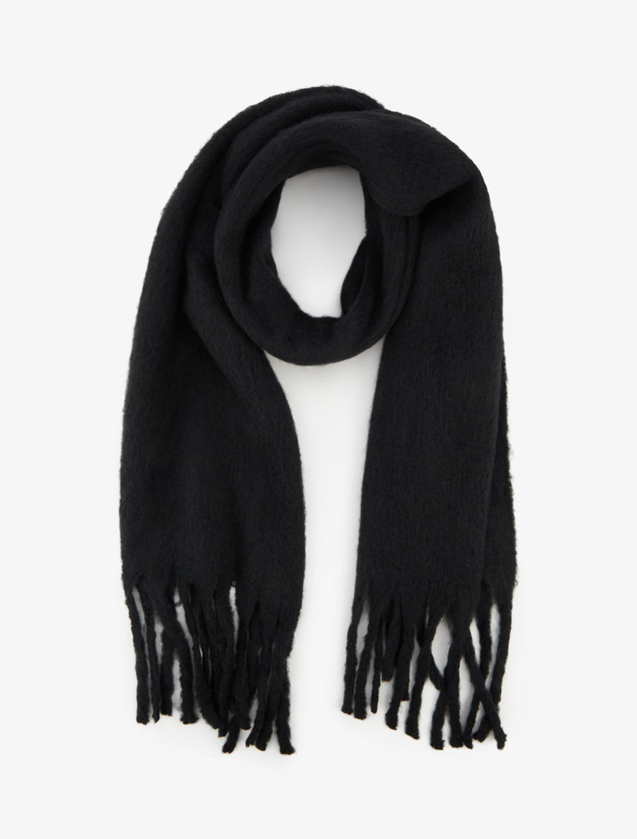 Echarpe laine duveteuse à franges - Noir - 1