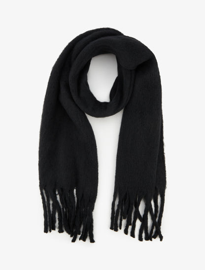 Echarpe laine duveteuse à franges - Noir - 1