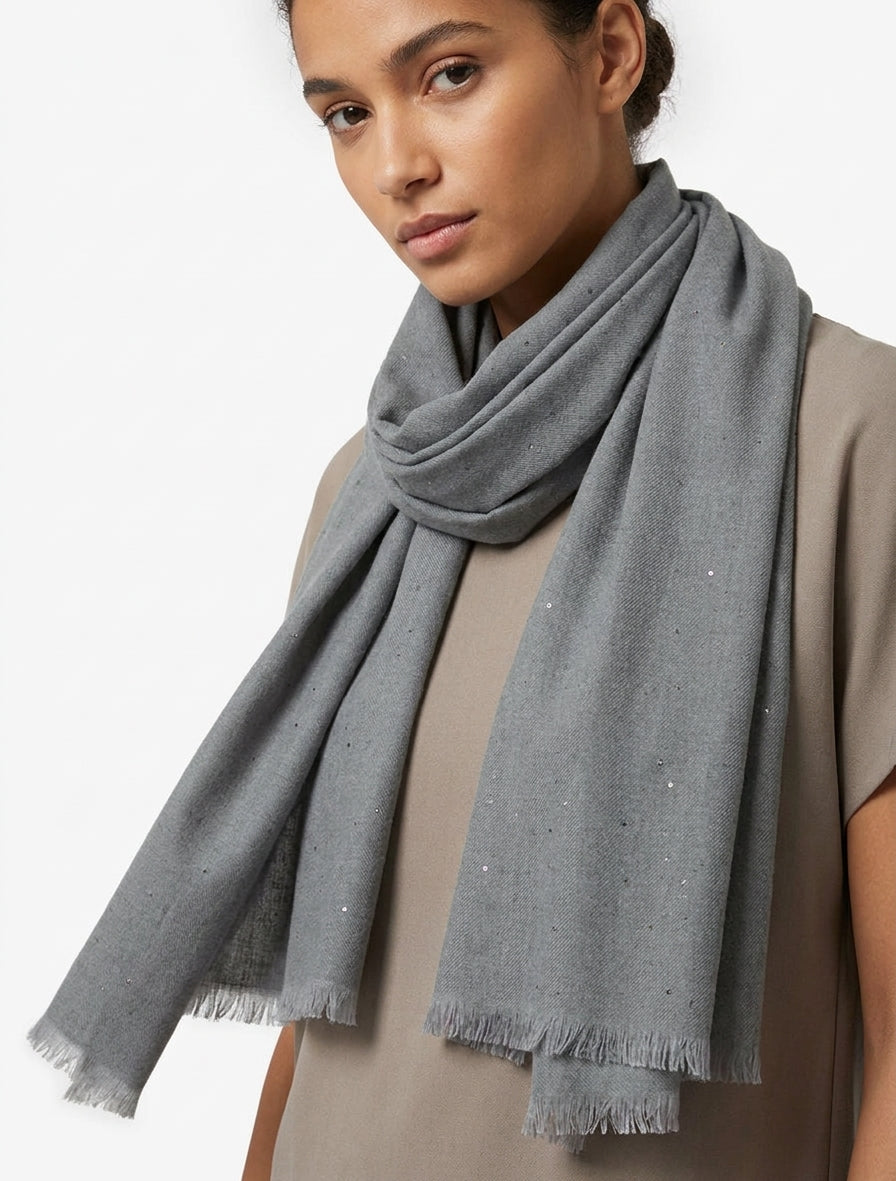 Bufanda de algodón mezclado con lentejuelas - Gris