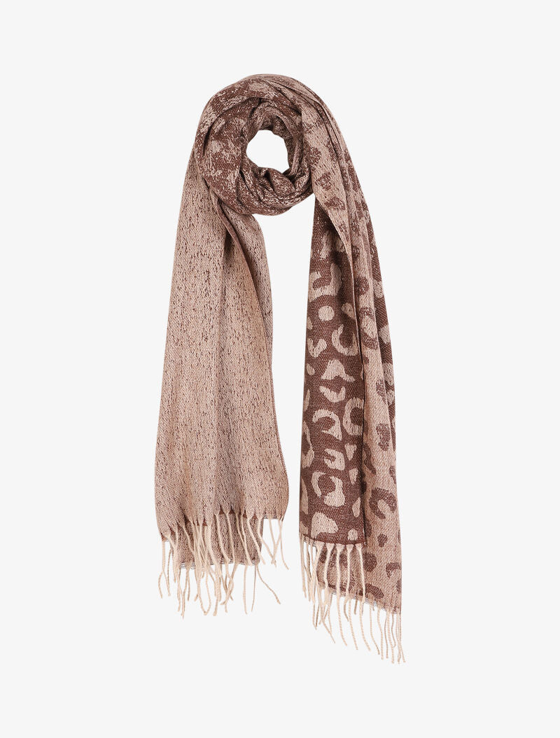 Echarpe à franges imprimé léopard - Beige - 4