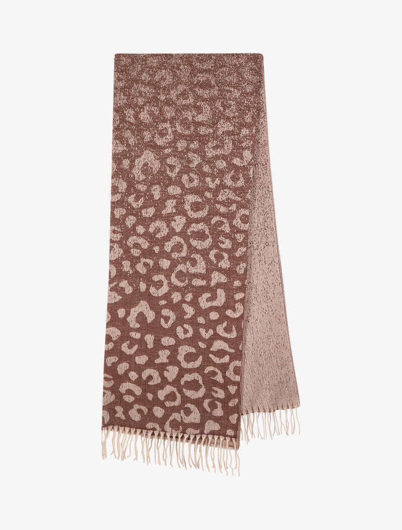 Echarpe à franges imprimé léopard - Beige - 2