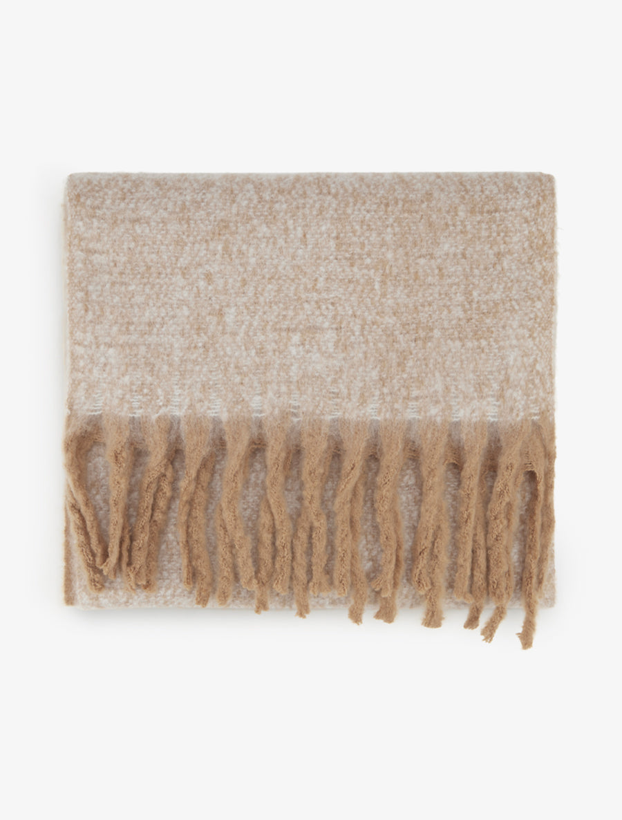 Echarpe en laine mélangée à franges - Camel - 2