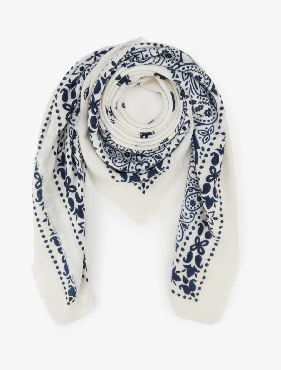 Foulard imprimé paisley à bords effilochés - Blanc - 1