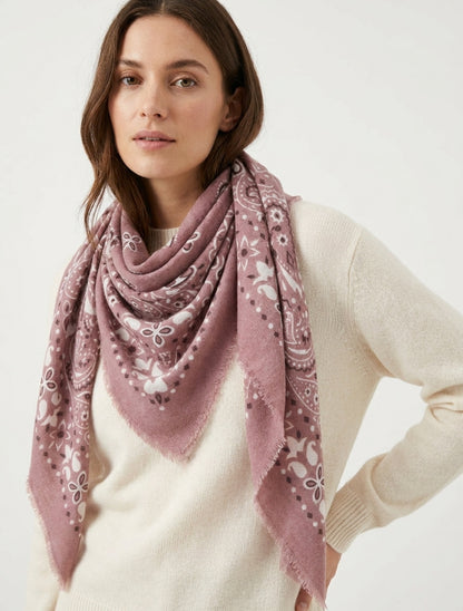 Pañuelo estampado paisley con bordes deshilachados - Rosa viejo