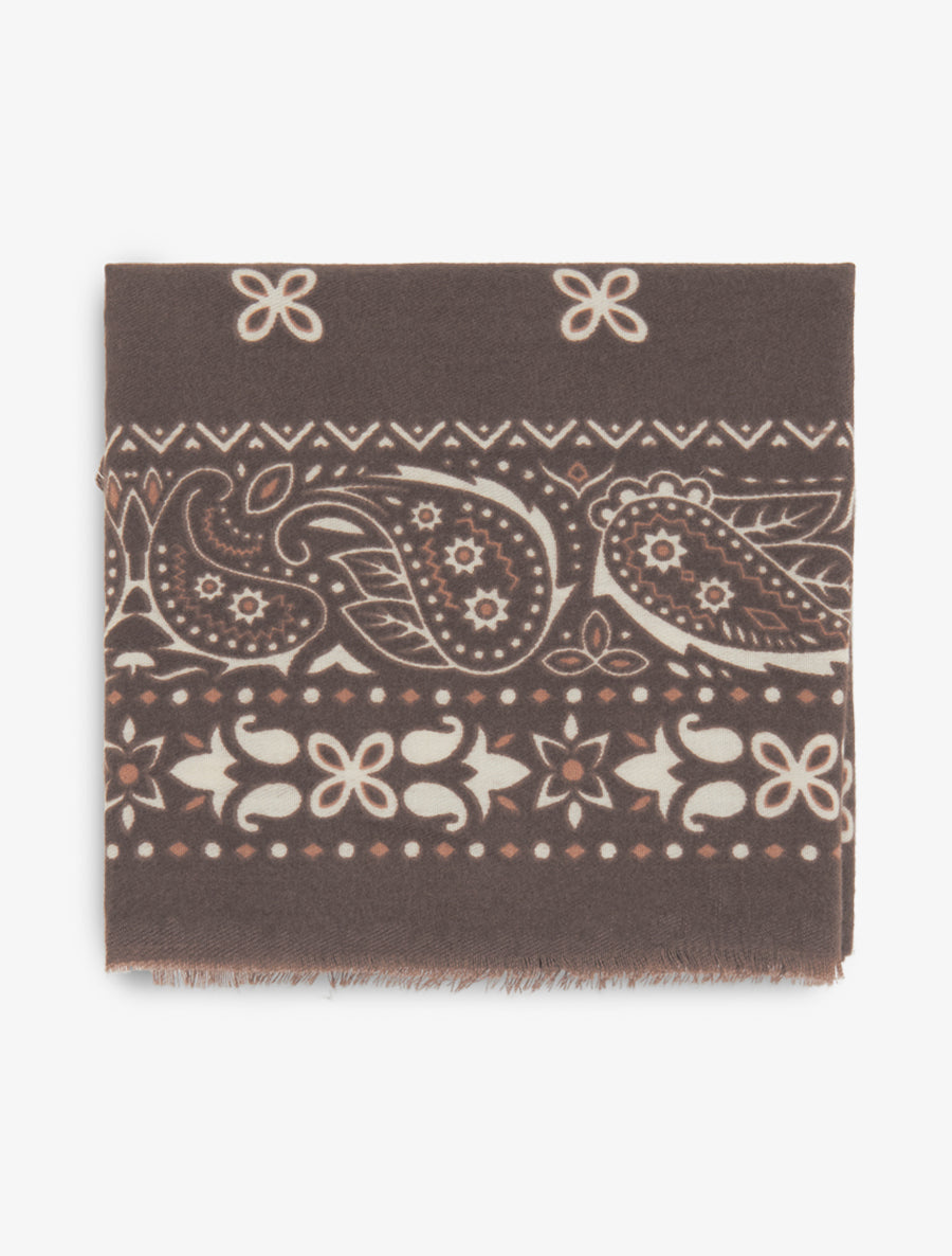 Foulard imprimé paisley à bords effilochés - Marron - 2