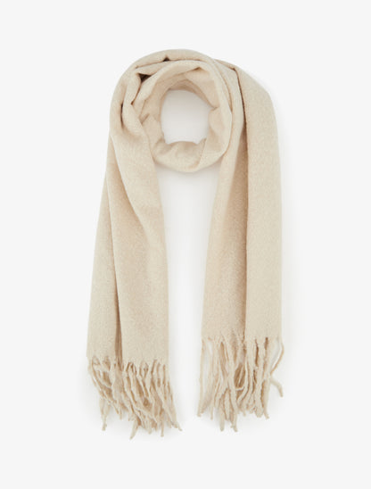 Echarpe uni à franges - Beige - 1
