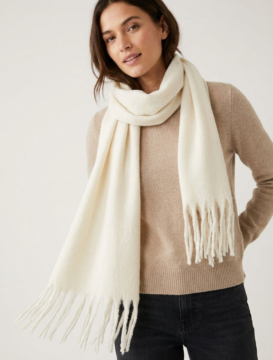 Bufanda lisa con flecos - Crema