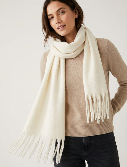 Bufanda lisa con flecos - Crema