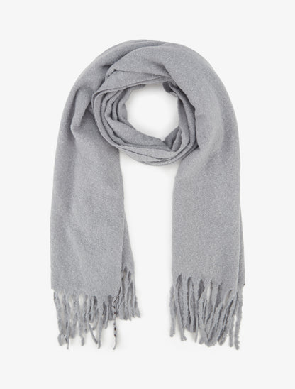 Echarpe uni à franges - Gris clair - 1