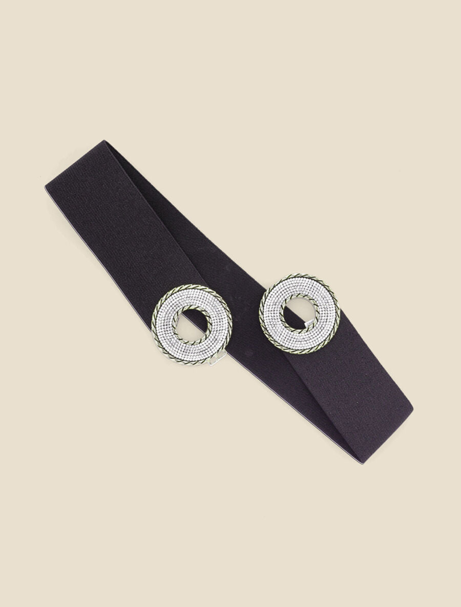 Ceinture irisée à boucles rondes à strass - Noir/or - 2