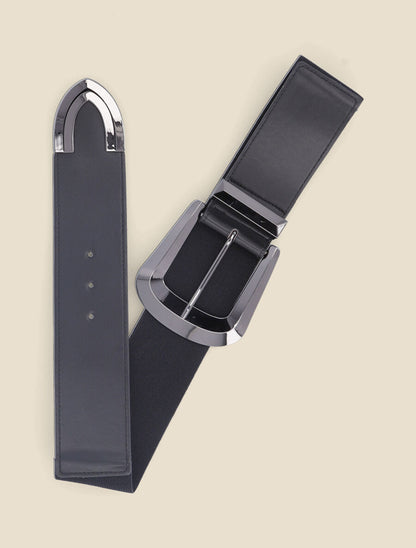 Ceinture à grosse boucle métallique - Noir - 1
