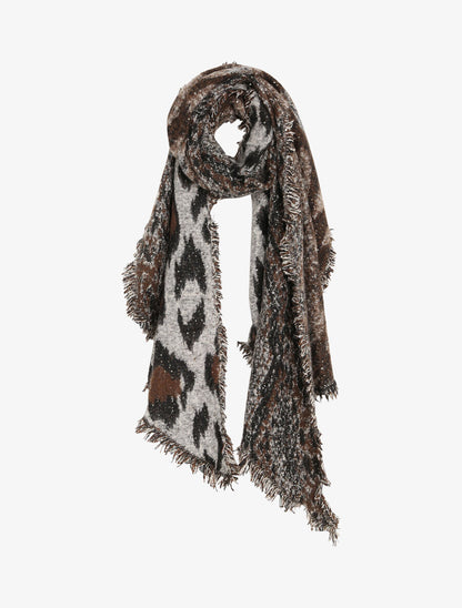 Echarpe à bords biseautés imprimé léopard - Beige - 4