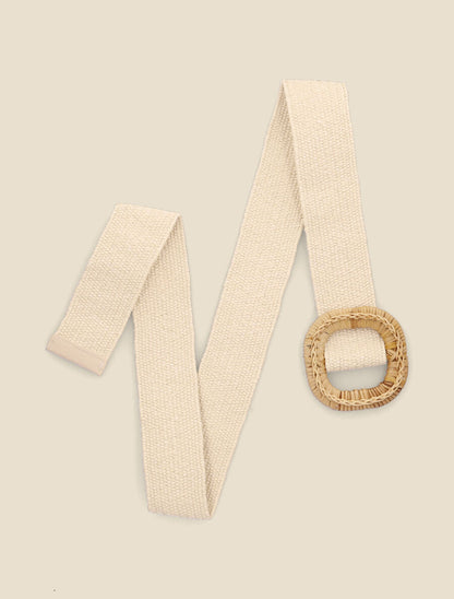 Ceinture style raphia à boucle carrée - Beige - 2