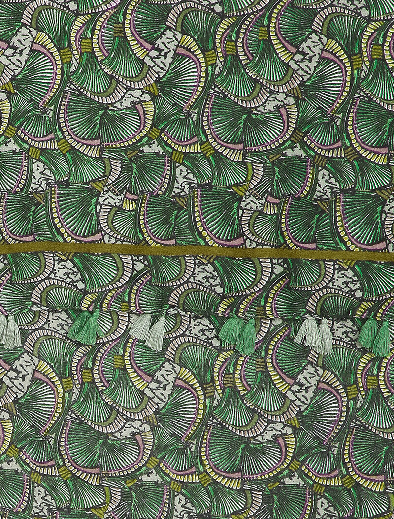Foulard à imprimé éventails et bords à pompons - Vert - 2