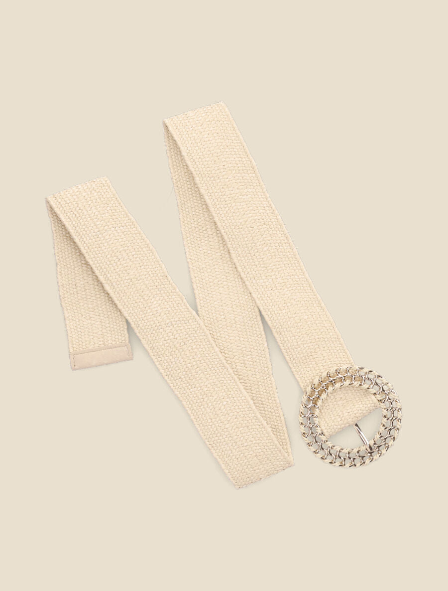Ceinture style raphia à boucle ronde stylisée - Beige - 2