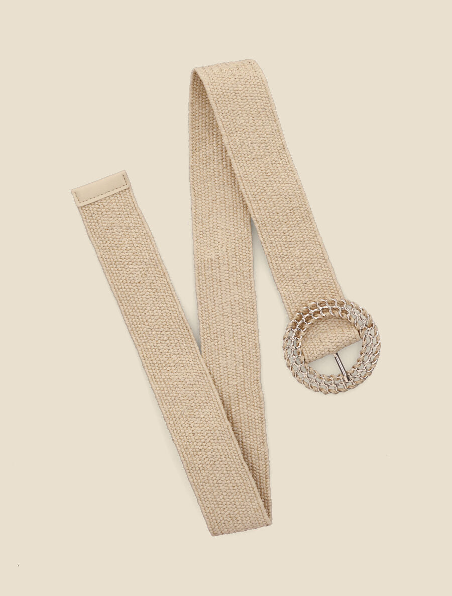 Ceinture style raphia à boucle ronde stylisée - Taupe - 2