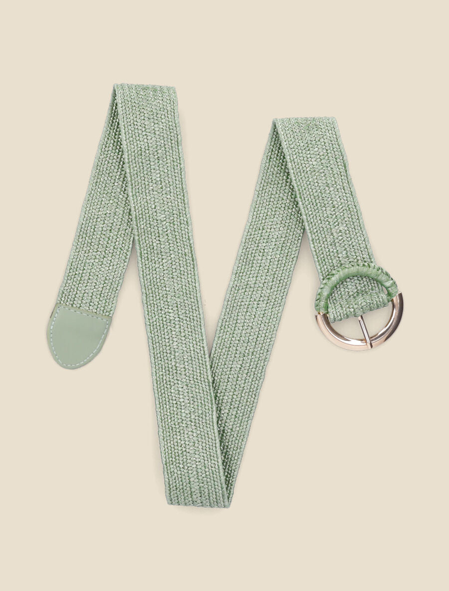 Ceinture en raphia à boucle ronde bimatière - Vert - 2
