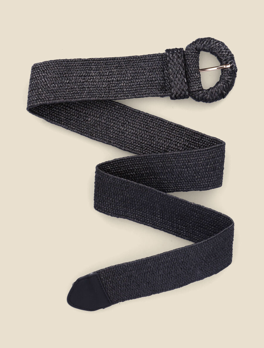 Ceinture élastiquée en raphia - Noir - 2