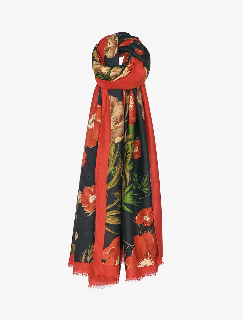 Foulard à imprimé coquelicot - Noir - 1