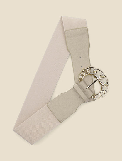 Ceinture élastiquée à boucle style chaîne - Beige - 1