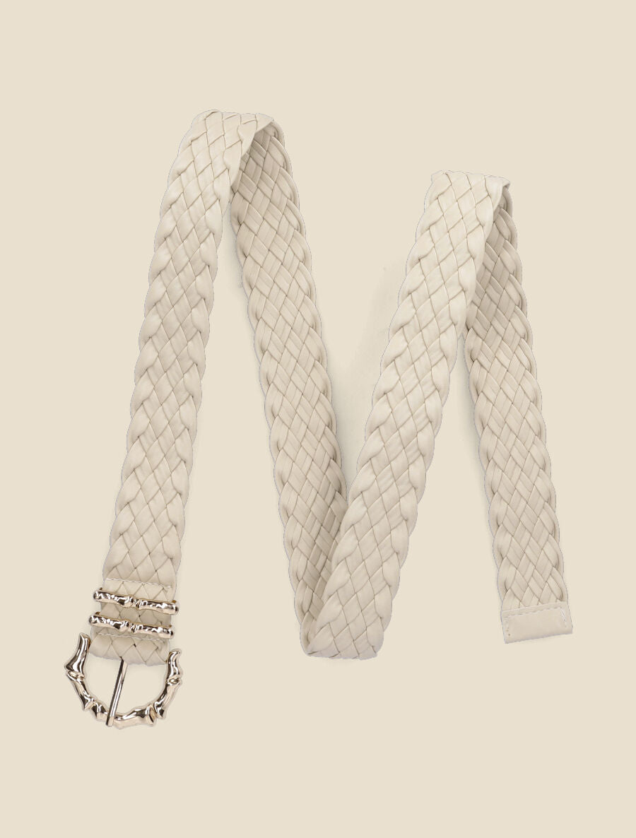 Ceinture en simili tressé à boucle style bambou - Beige - 1